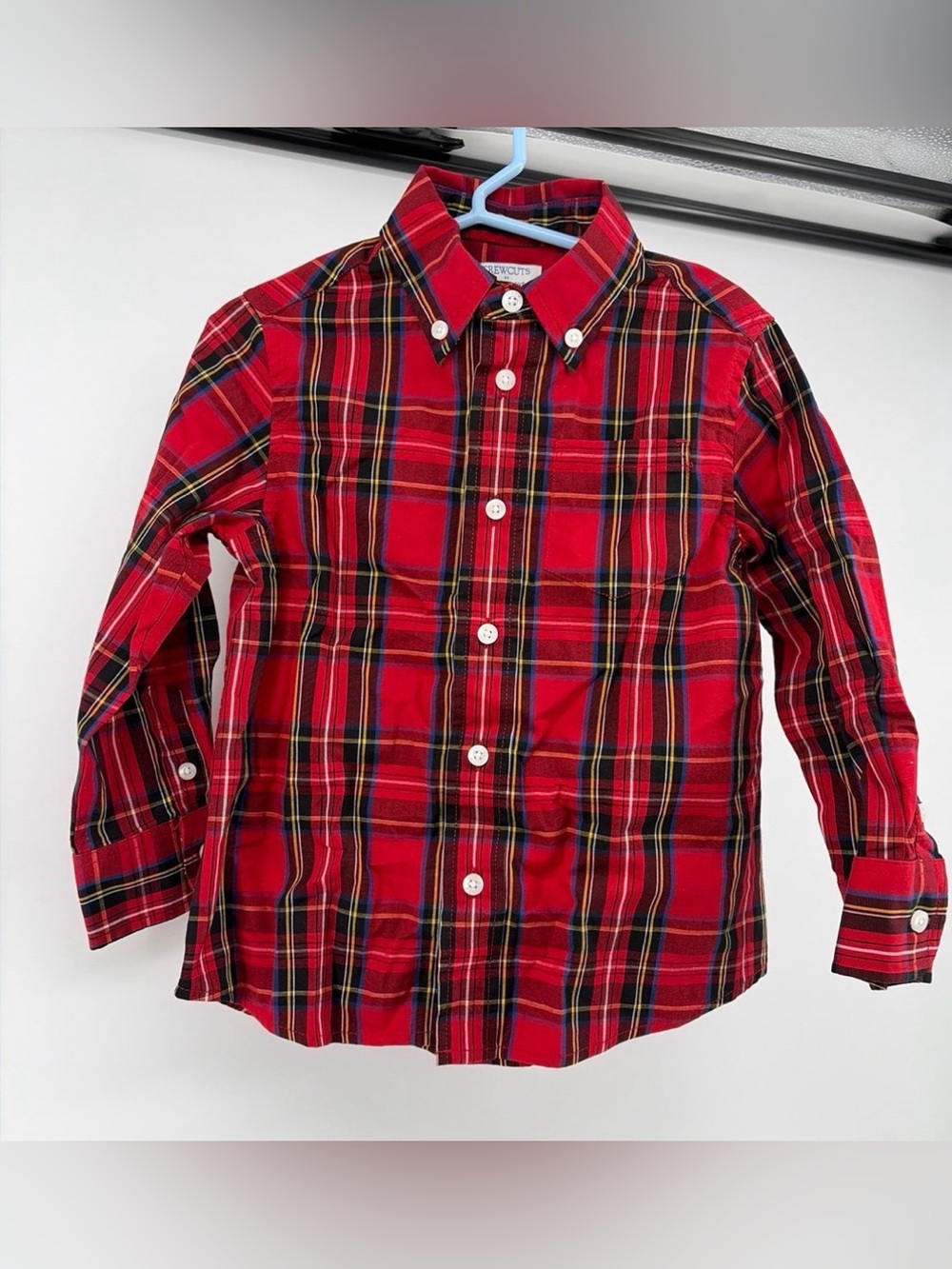 Crewcuts Boys Red Tartan Plaid Button Down Long Sleeve Shirt- Size 3- NWT
